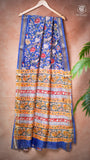 Blue Multi color Floral Handblocked Pure Maheshwari Cotton Saree