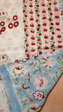 Baby Blue & Pink Floral Handblocked Pure Georgette Saree