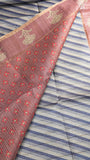 Beige Blue & Mauve Diagonal Kantha Matka Tussar Silk Saree
