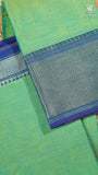 Pista Green & Blue Silver Checkered Zari Border Handloom Narayanpet Cotton Saree