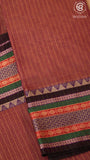 Wine Maroon Line Patterned Temple Border Handloom Narayanpet Cotton Saree