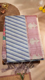 Beige Blue & Mauve Diagonal Kantha Matka Tussar Silk Saree