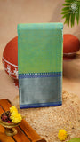 Pista Green & Blue Silver Checkered Zari Border Handloom Narayanpet Cotton Saree