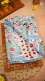 Baby Blue & Pink Floral Handblocked Pure Georgette Saree