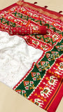 White and Red Chikankari Embroidered Patola Georgette Silk Saree