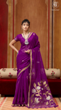 Purple Gold Silver Floral Tussar Silk Saree