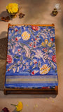 Blue Multi color Floral Handblocked Pure Maheshwari Cotton Saree