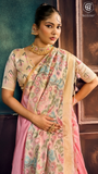 Pink & Gold Ikkat Floral Cotton Saree