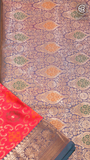 Pink and Blue Zari Weaved Banarasi Silk Saree