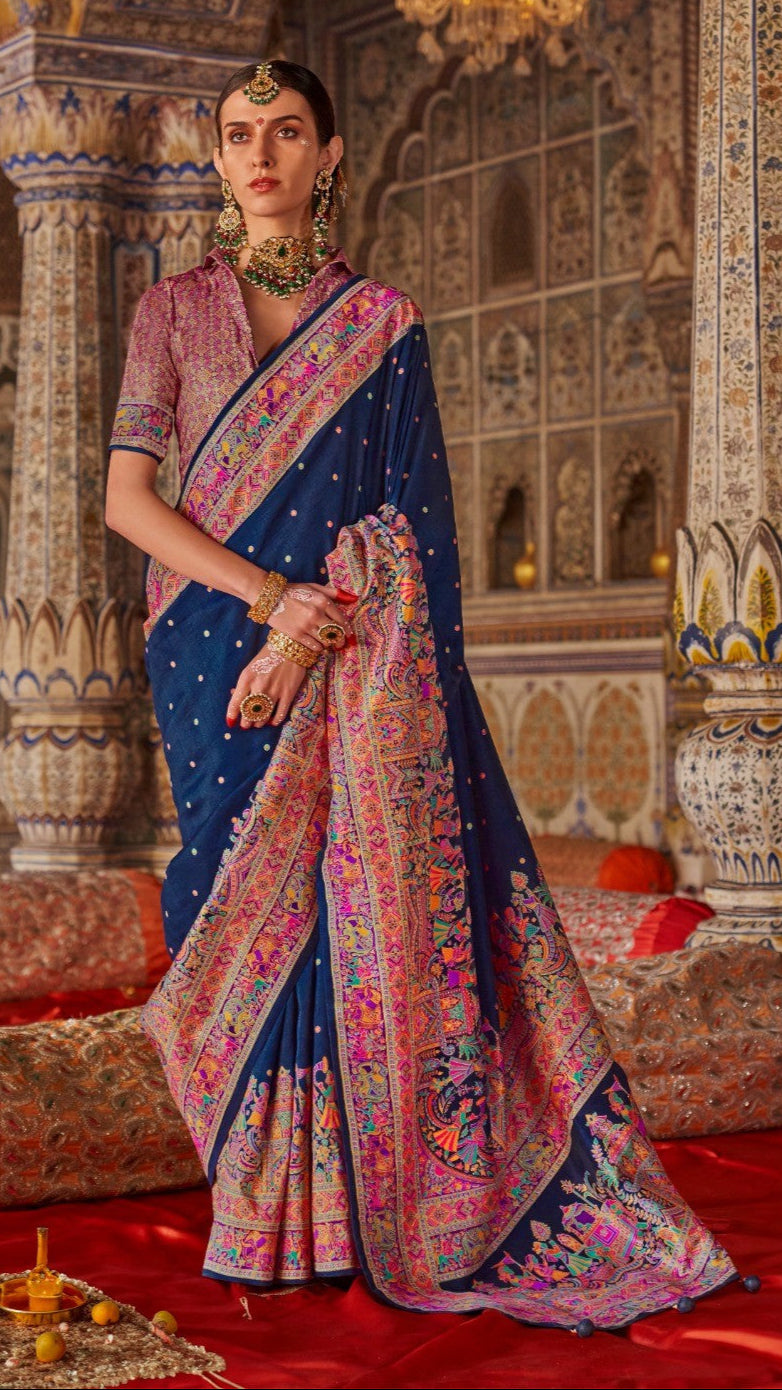 Blue Butta Contemporary Banarasi Crepe Silk Saree