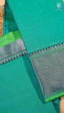 Turquoise Green Silver Checkered Zari Border Handloom Narayanpet Cotton Saree