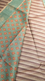 Beige Brown & Teal Blue Diagonal Kantha Matka Tussar Silk Saree