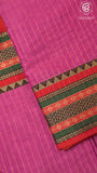 Rani Pink Line Patterned Temple Border Handloom Narayanpet Cotton Saree