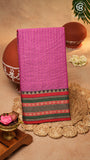 Rani Pink Line Patterned Temple Border Handloom Narayanpet Cotton Saree