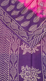 Pink and Purple Line Patterned Handblocked Pure Cotton Saree