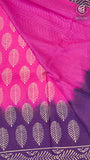 Pink and Purple Line Patterned Handblocked Pure Cotton Saree