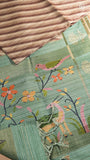 Beige Brown & Teal Blue Diagonal Kantha Matka Tussar Silk Saree