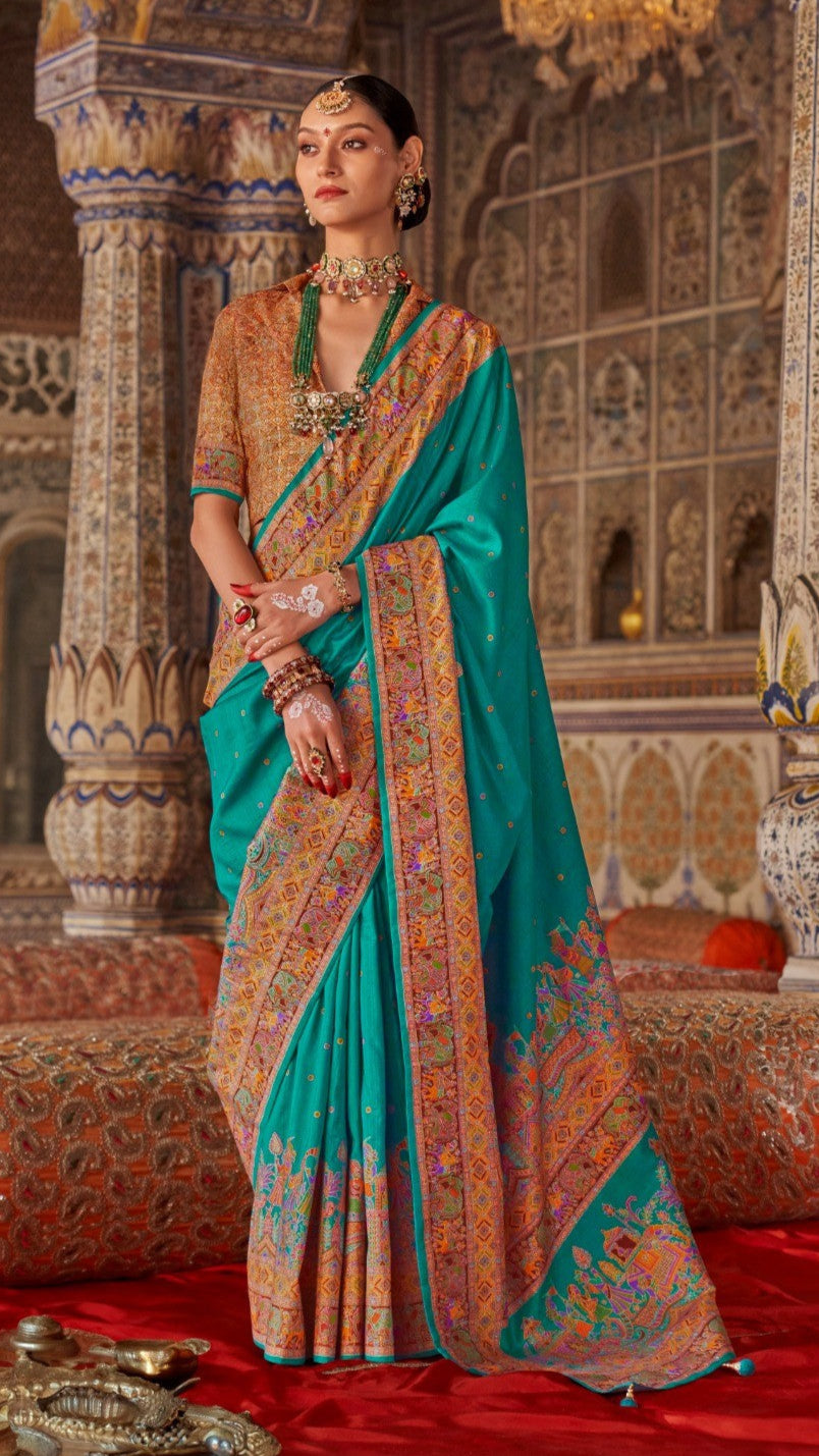 Forest Green Butta Contemporary Banarasi Crepe Silk Saree