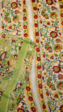 Forest Green & Red Floral Handblocked Pure Georgette Saree