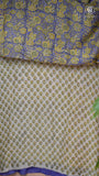Blue & Yellow Kalamkari Inspired Handblocked Pure Maheshwari Cotton Saree