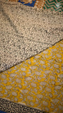 Yellow & Blue Floral Handblocked Pure Mul Cotton Saree