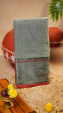 Grey & Red Silver Checkered Zari Border Handloom Narayanpet Cotton Saree
