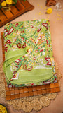 Forest Green & Red Floral Handblocked Pure Georgette Saree
