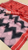 Pink and Red Ikkat Leheriya Handloom Weaving Cotton Banarasi Silk Saree