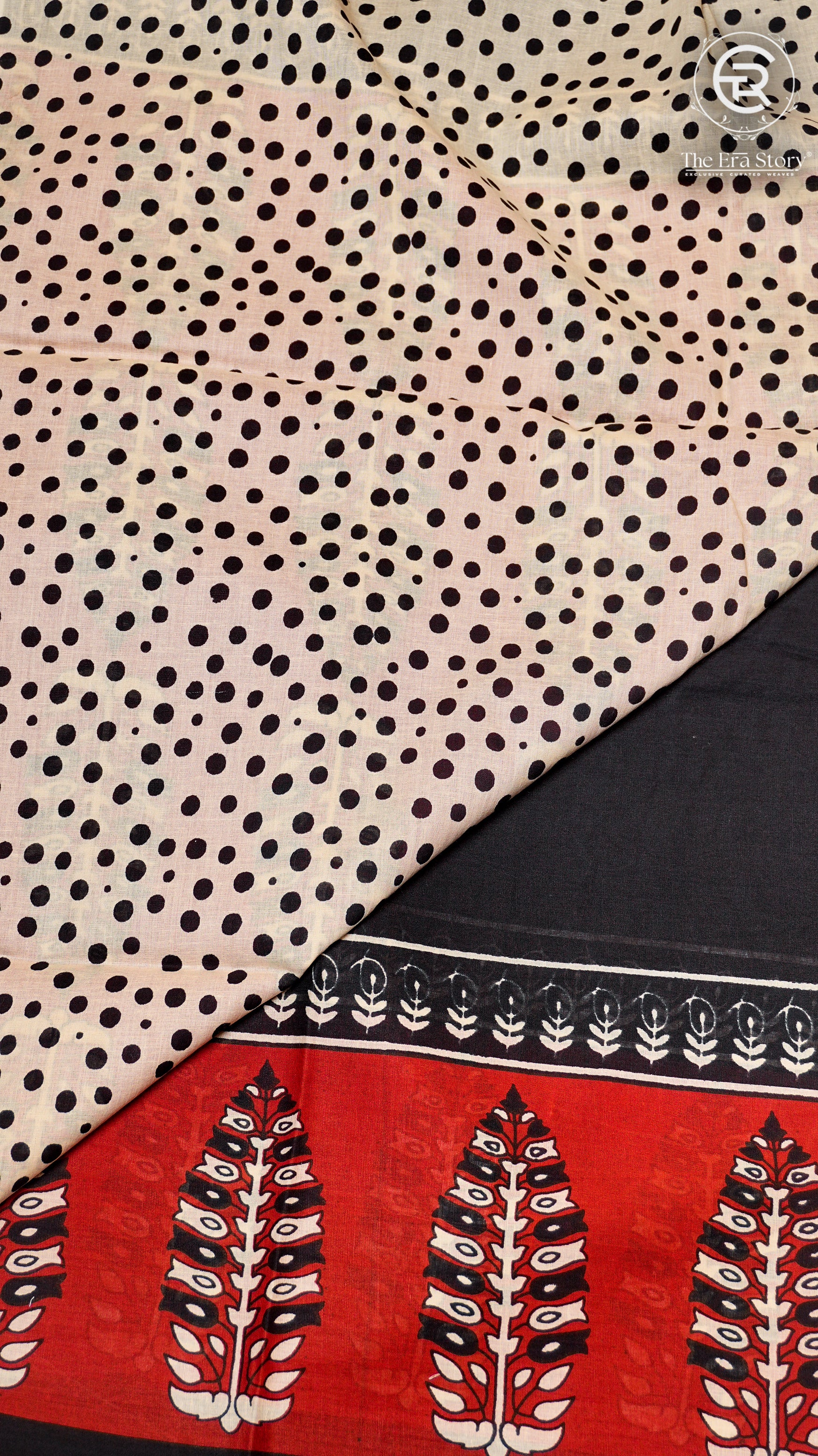 Black and Red Handblocked Pure Cotton Saree
