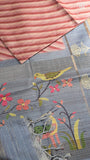 Beige Pink & Grey Blue Diagonal Kantha Matka Tussar Silk Saree