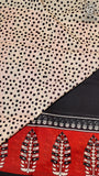 Black and Red Handblocked Pure Cotton Saree