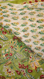 Forest Green & Red Floral Handblocked Pure Georgette Saree