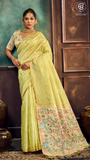 Green & Gold Ikkat Floral Cotton Saree