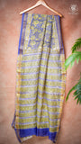 Blue & Yellow Kalamkari Inspired Handblocked Pure Maheshwari Cotton Saree