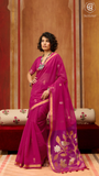Pink Gold Silver Floral Tussar Silk Saree