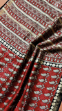 Red & Beige Mango Leaf Handblocked Pure Maheshwari Cotton Sarees