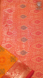 Yellow and Pink Zari Weaved Banarasi Silk Saree