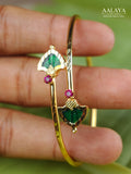 Aalaya Emerald Petal Open Cuff Bangle