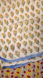 Blue & Red Yellow Floral Handblocked Pure Georgette Saree