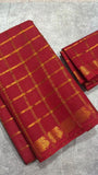 Red Checkered Peacock Sungadi Pure Cotton Saree