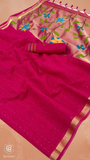Deep Pink & Gold Multicolor Floral Tussar Silk Saree