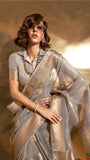 Grey Jamdani Kora Tissue Silk Saree
