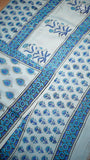 White & Blue Floral Handblocked Pure Mul Cotton Saree
