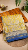 Yellow & Blue Handblock Maheshwari Silk Cotton Saree