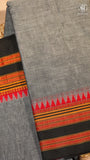 Grey & Black Temple Border Handloom Narayanpet Cotton Saree