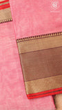 Peach Pink Temple Checked Border Handloom Narayanpet Cotton Saree