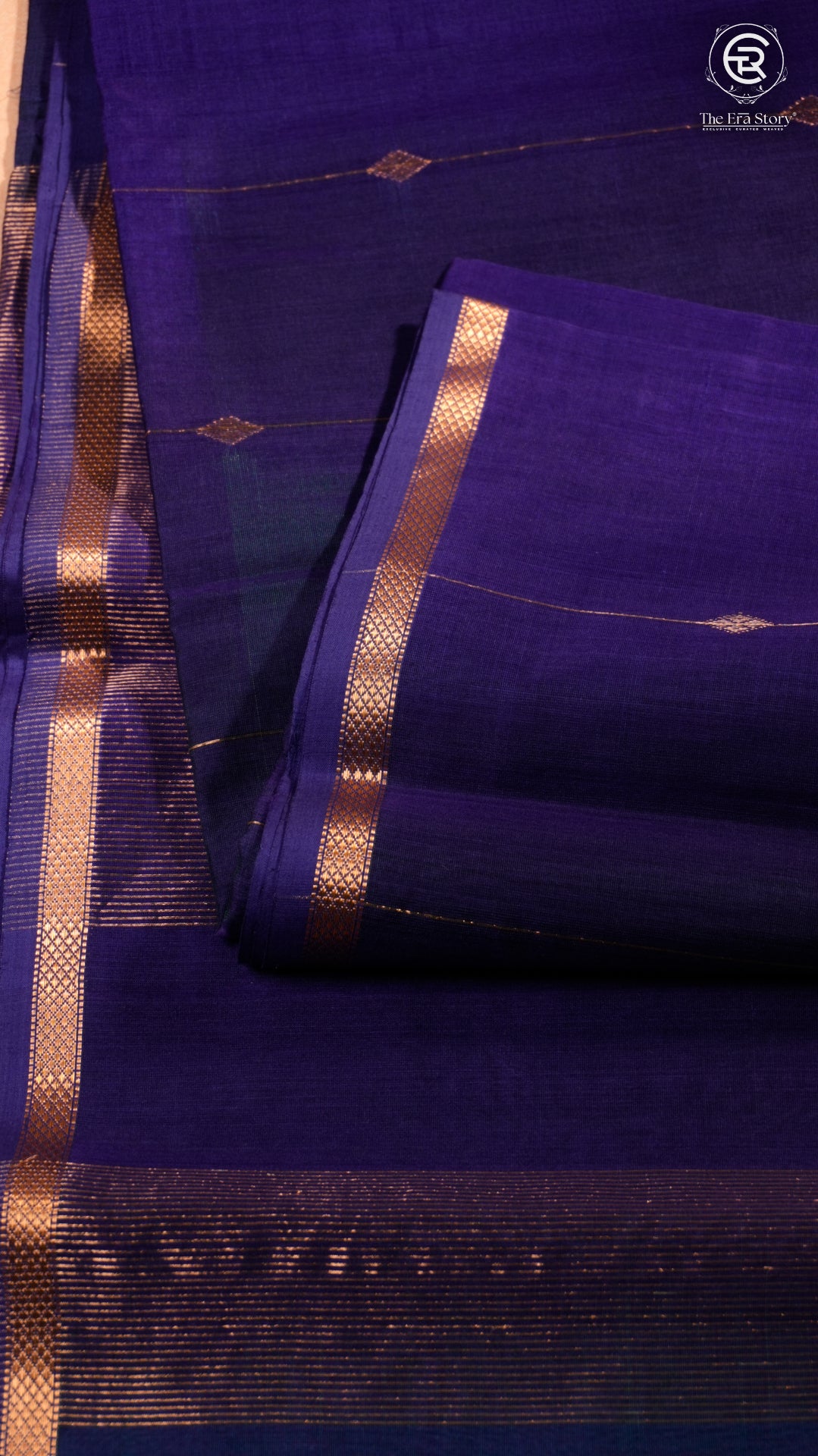 Royal Blue Diamond Butta Zari Handloom Pure Maheshwari Silk Saree