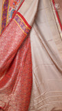 Beige & Red Peacock Festive Print Crepe Banarasi Saree