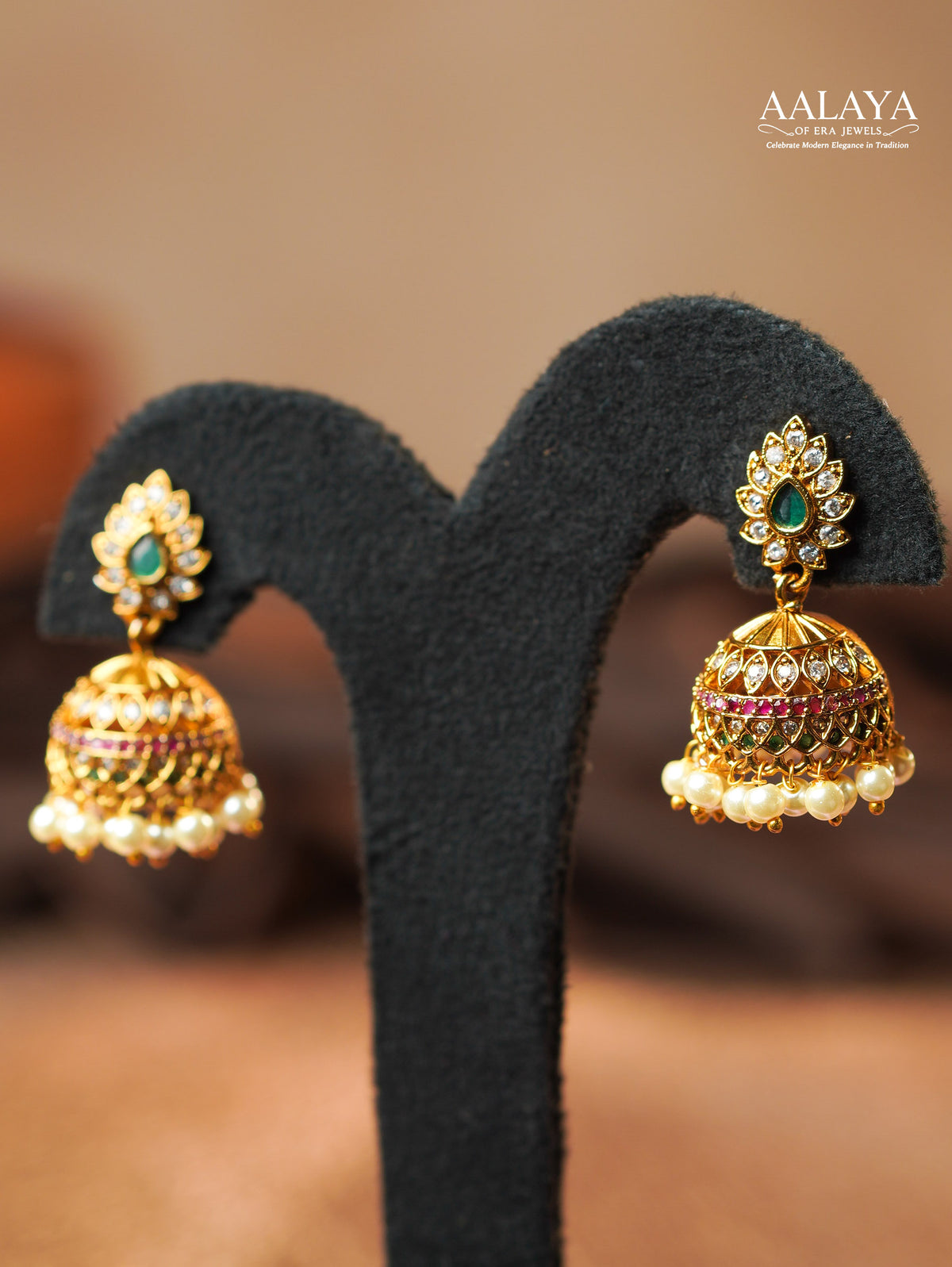 Aalaya Emerald Radiance Pearl Jhumka Earrings