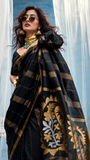 Black & Gold Paisley Raw Tussar Silk Saree